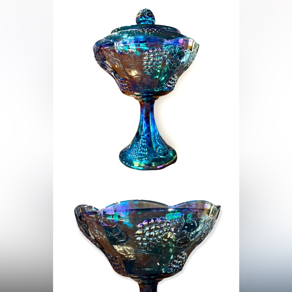Vintage Indiana Glass ~ Harvest Grape 🍇 Blue 💙 Carnival Compote with Lid… - Picture 10 of 14
